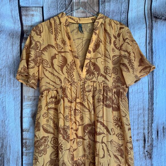 Anthropologie Kallie Flowy Maxi Dress Orange Floral Cotton Gauze XXS Fall Boho - Picture 3 of 9